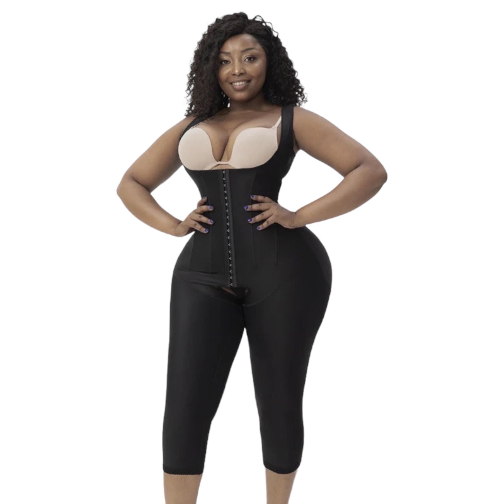 Queendancer Women Black Corset Tummy Control Butt Lifting Bodysuit