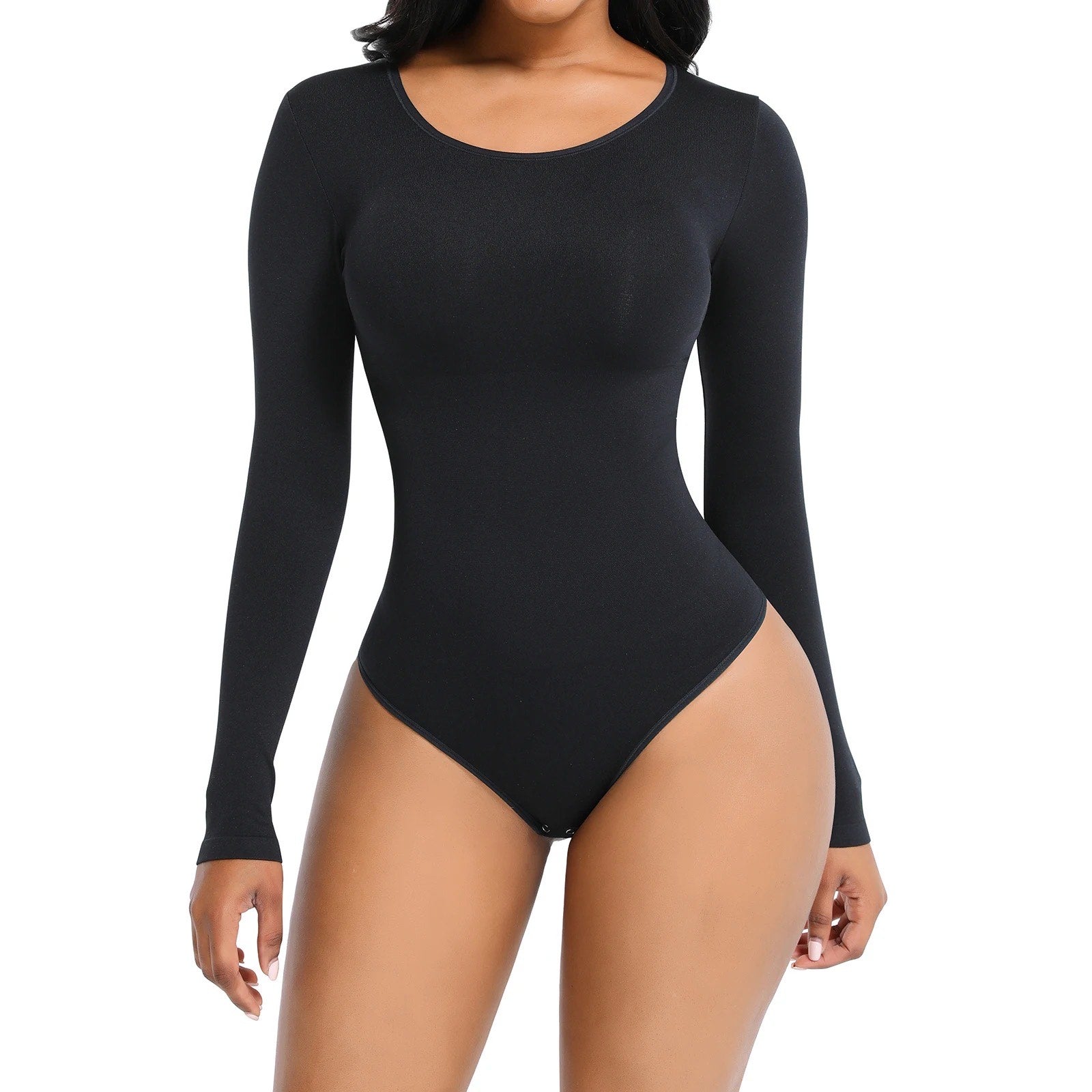 One Piece Romper Long Sleeve Ribbed Crew Neck Bodysuit Ribbed T Shirt  Bodysuit Tummy Control for Women Christmas